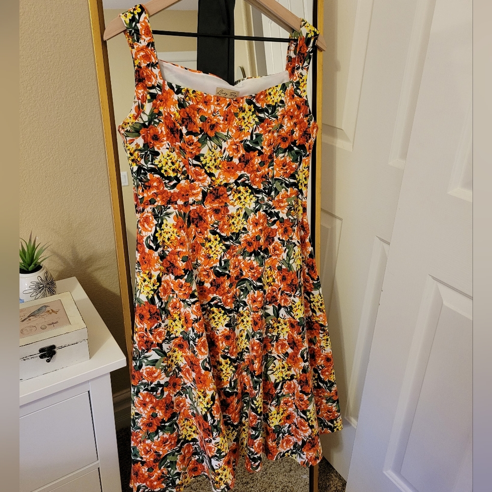 Lindy Bop orange and yellow floral sundress UK 10